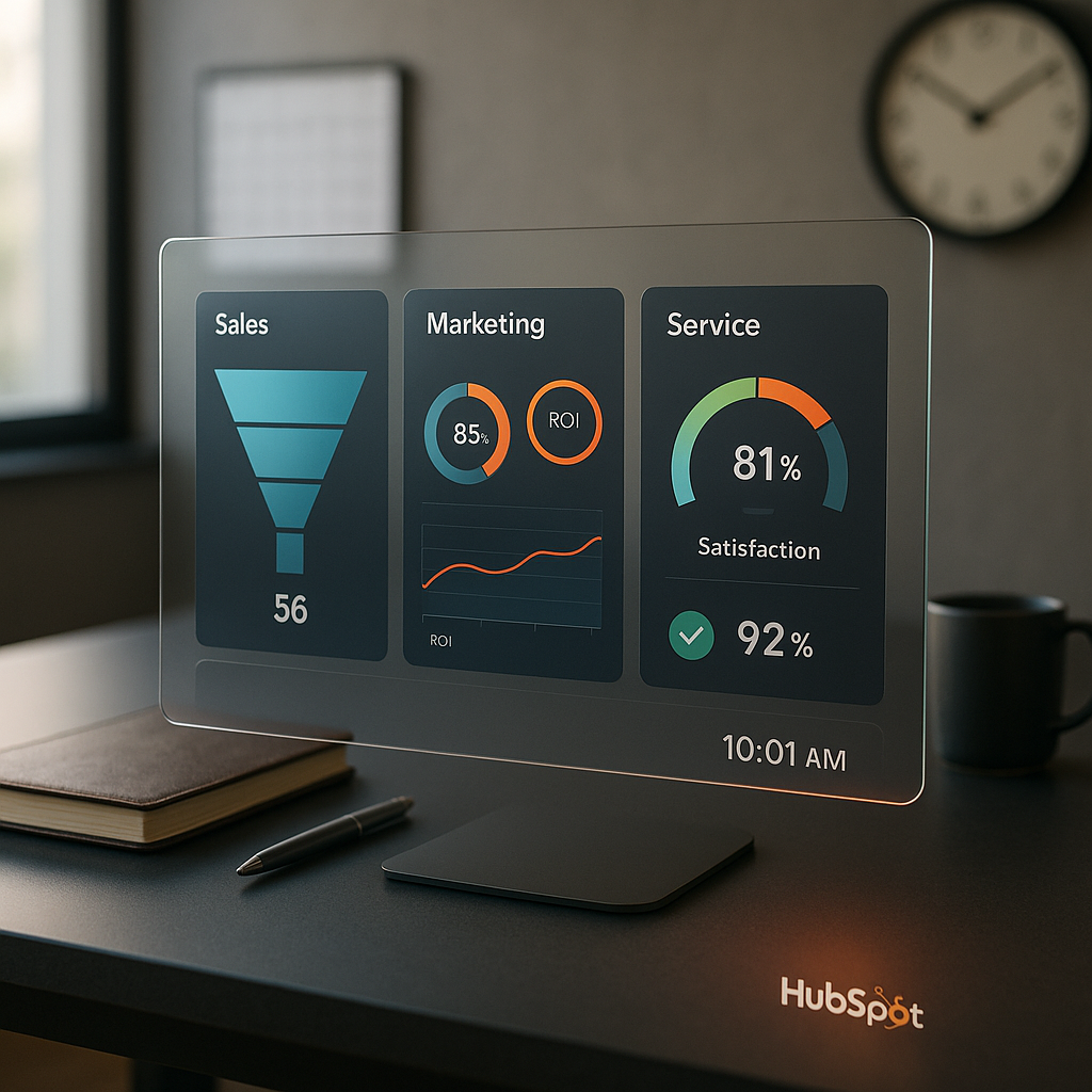 HubSpot CRM marketing dashboard showing contact touchpoints and deal pipeline