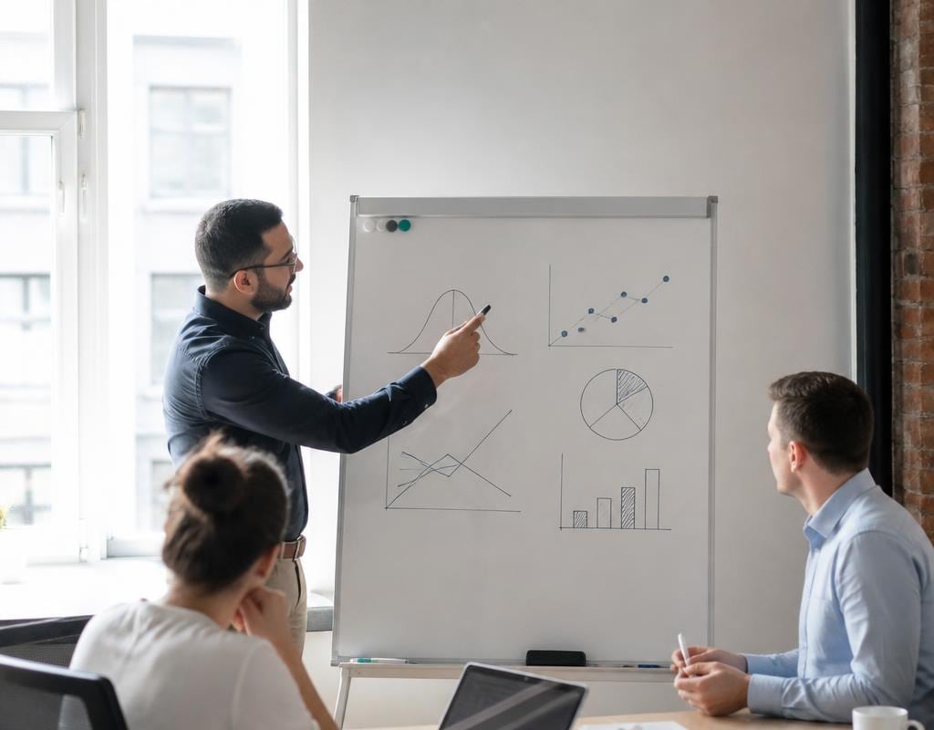 A small marketing team plans a measurement test using a whiteboard