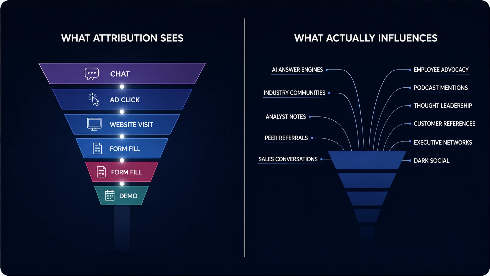 Marketing mix modeling output showing brand channel contribution to revenue