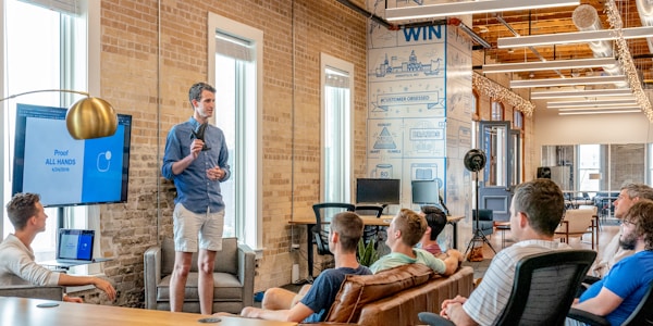 Financial District fintech office with city views