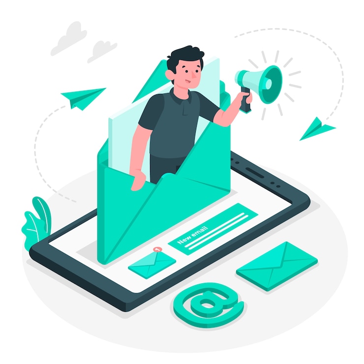 Email marketing campaign attribution analytics concept flat illustration
