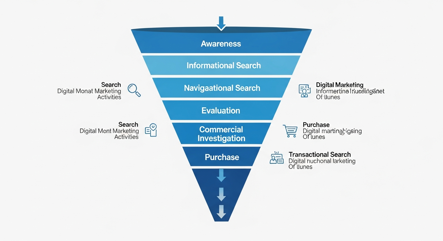 Search intent funnel showing stages from awareness to purchase decision